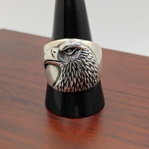 Eagle Head Sterling Silver Wide Band Ring Sz 11